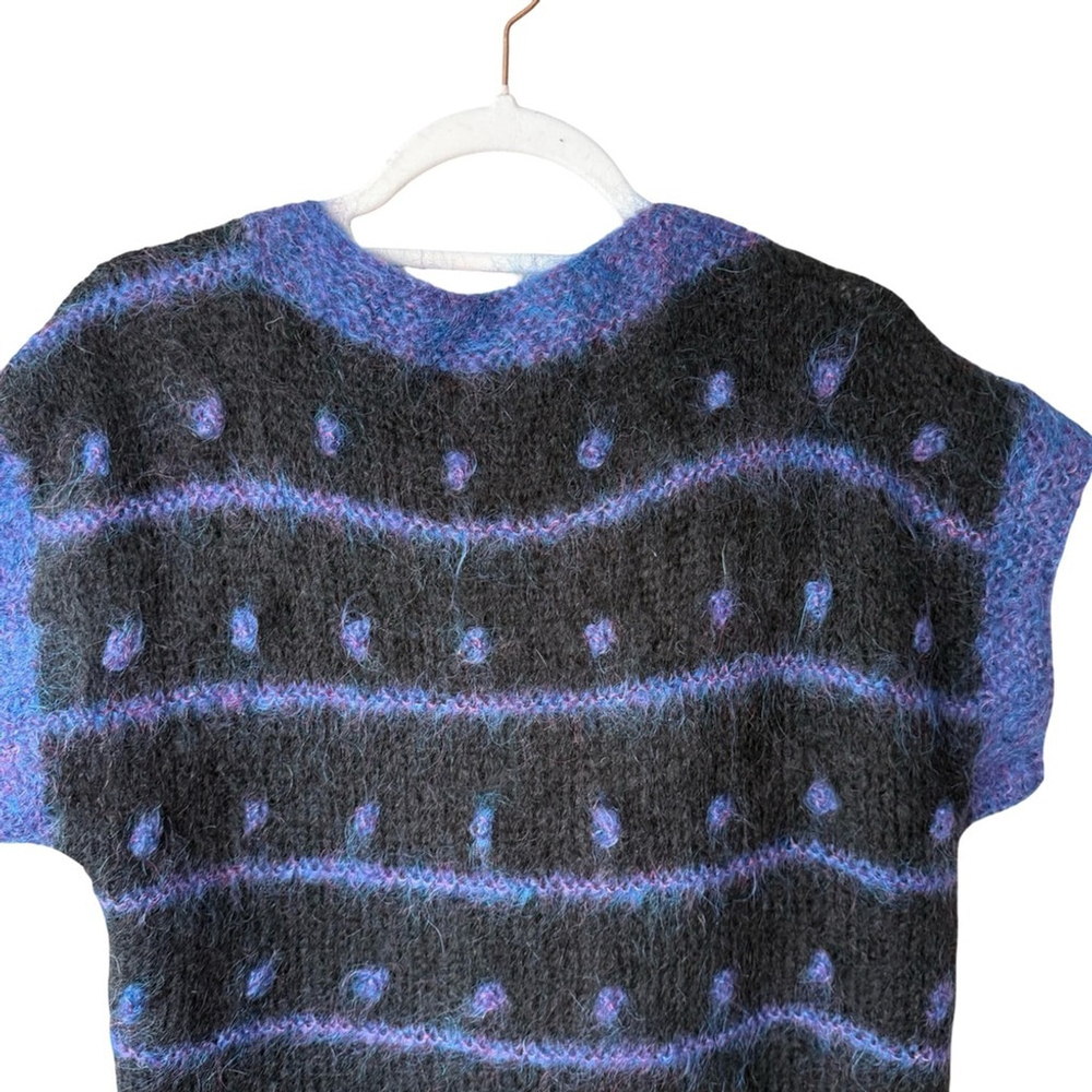 Handmade Purple and Black Open Cardigan Sweater Size S M Boho Knit Cottagecore - Picture 6 of 9